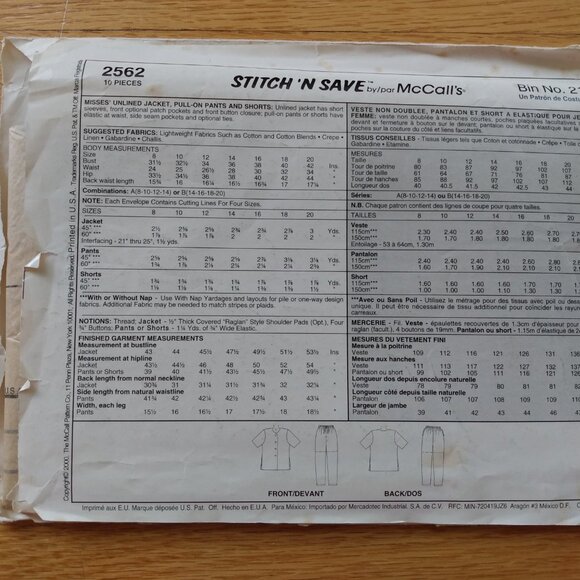 Vintage Plus Size 14-20 Sewing Pattern Shirt/Jacket Shorts Pants UNCUT 2562 - Picture 4 of 10